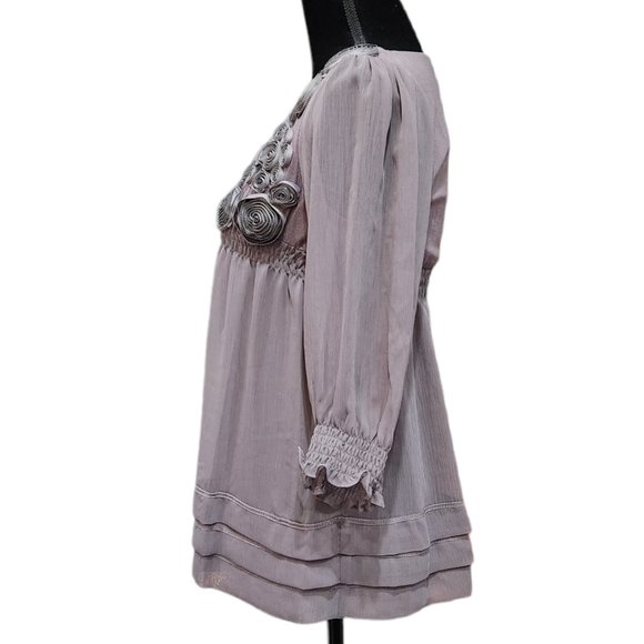 ECI Embroidery Purple Babydoll Flowy Blouse Top Size S - Picture 3 of 8